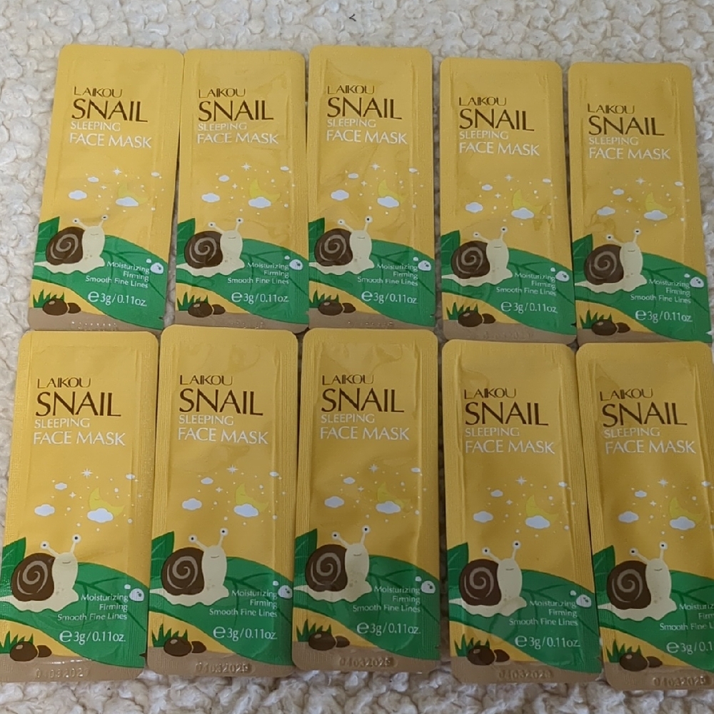 Aiko Snail Sleeping Face Mask - Yellow. 10 pieces. Brand New.